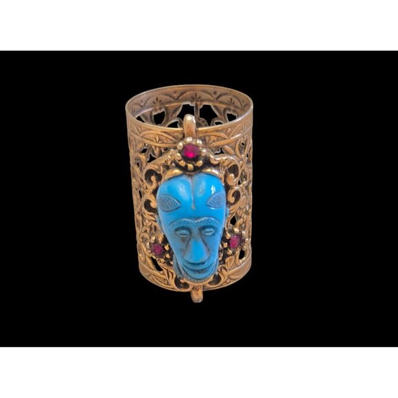 Vintage Filigree Tribal Mask Convertible Ring or Scarf Slide Ornate Statement Et - Picture 1 of 8